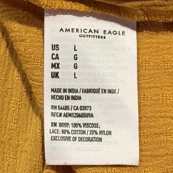 American Eagle Top Boho Cottage Prairie Romantic Hippie Fairy Folk Mustard Large - Picture 4 of 7